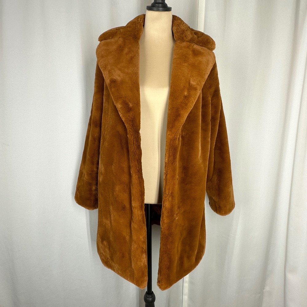 Marc New York Andrew Marc Women's S Cognac Brown Faux Fur Teddy Coat - Picture 8 of 15